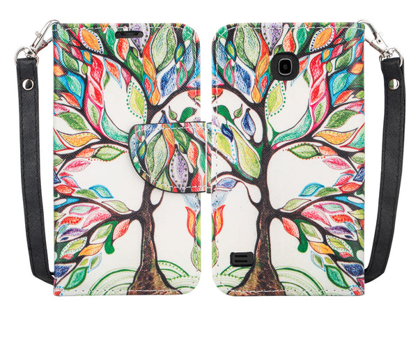 Huawei Union Wallet Case [Card Slots + Money Pocket + Kickstand] and Strap - Colorful Tree