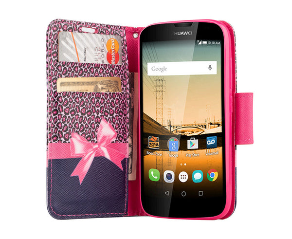 Huawei Union Wallet Case [Card Slots + Money Pocket + Kickstand] and Strap - Cheetah Prints