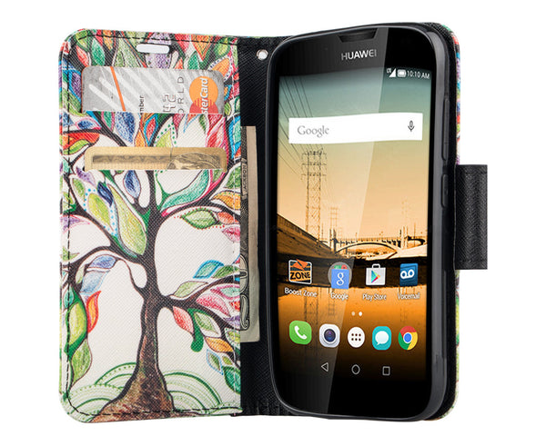 Huawei Union Wallet Case [Card Slots + Money Pocket + Kickstand] and Strap - Colorful Tree