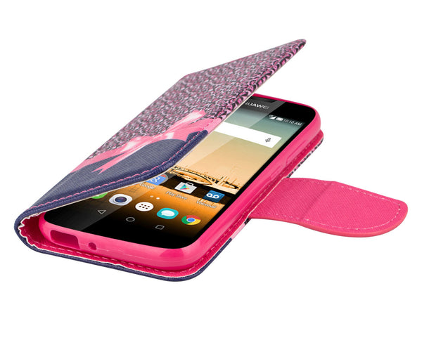 Huawei Union Wallet Case [Card Slots + Money Pocket + Kickstand] and Strap - Cheetah Prints