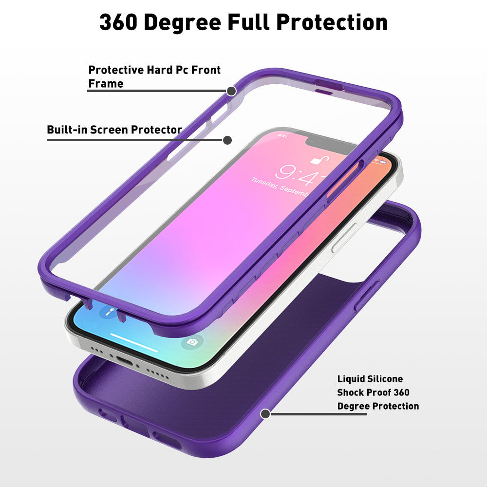 Techcircle iPhone 13 Pro Case with Build-in Screen Protector, Hybrid Rugged Full Body Protection Shockproof Anti-Scratch Transparent Clear PC Back Cover for