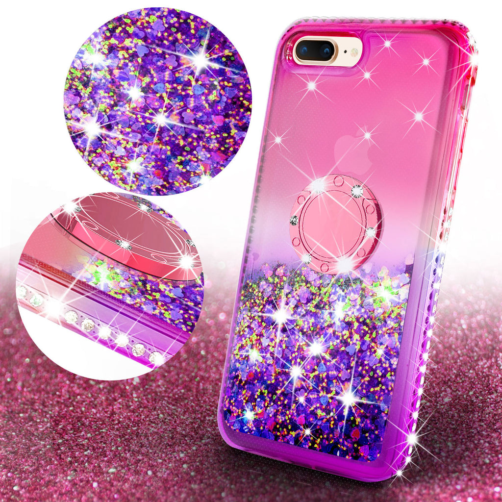 Galaxy Wireless Usa Iphone 8 Plus Case,iphone 7 Plus Case, Glitter Phone Case Ring Kickstand Bling Diamond Rhinestone Clear Pink Bumper Sparkly Girls