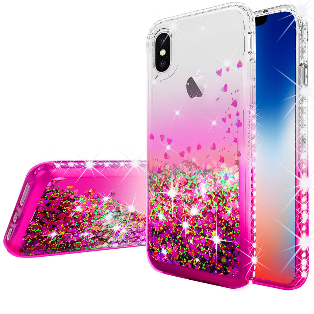 GUAGUA iPhone XR Case, Pink Glitter Bling Crystal Clear Shiny Cover for  Girls Women Three Layer Hybrid Hard PC Soft TPU Bumper Shockproof  Protective