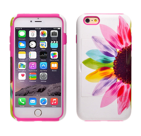 Apple iPhone 6/6s Plus Dual Layer Credit Card Hybrid Case With Design, ID Holder with Kickstand - vivid sunflower - www.coverlabusa.com