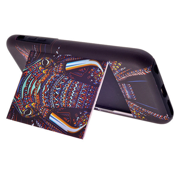 Apple iPhone 6/6s Plus Dual Layer Credit Card Hybrid Case With Design, ID Holder with Kickstand - tribal elephant - www.coverlabusa.com