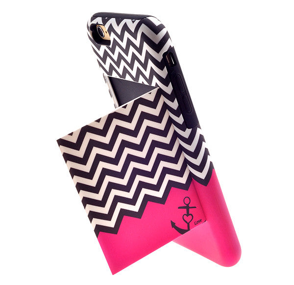Apple iPhone 6/6s Plus Dual Layer Credit Card Hybrid Case With Design, ID Holder with Kickstand - Hot Pink Anchor - www.coverlabusa.com