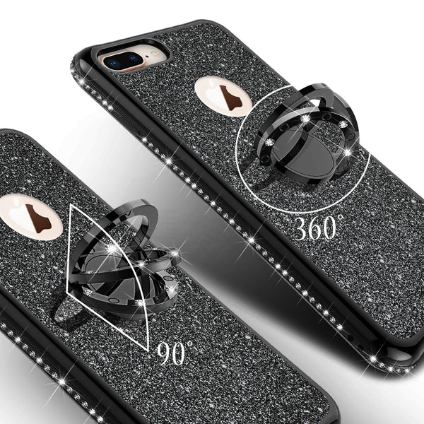 apple iphone 8 plus glitter bling fashion 3 in 1 case - black - www.coverlabusa.com
