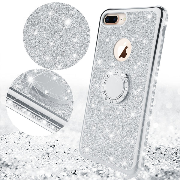 apple iphone 8 plus glitter bling fashion 3 in 1 case - silver - www.coverlabusa.com