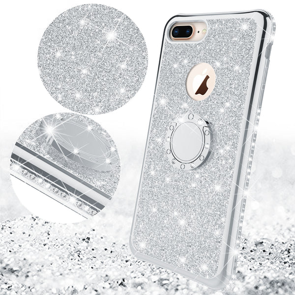 apple iphone 7 plus glitter bling fashion 3 in 1 case - silver - www.coverlabusa.com