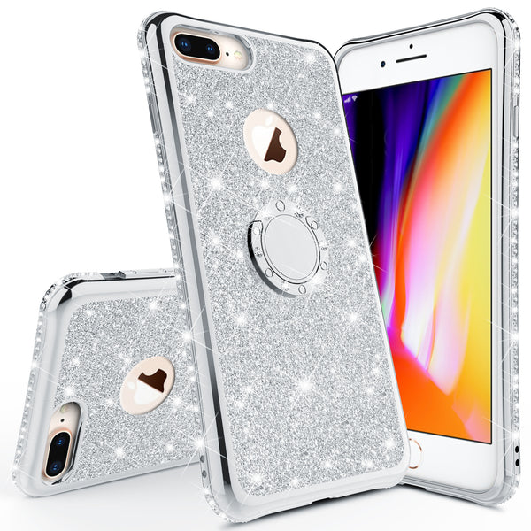 apple iphone 8 plus glitter bling fashion 3 in 1 case - silver - www.coverlabusa.com