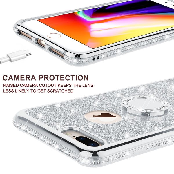 apple iphone 8 plus glitter bling fashion 3 in 1 case - silver - www.coverlabusa.com
