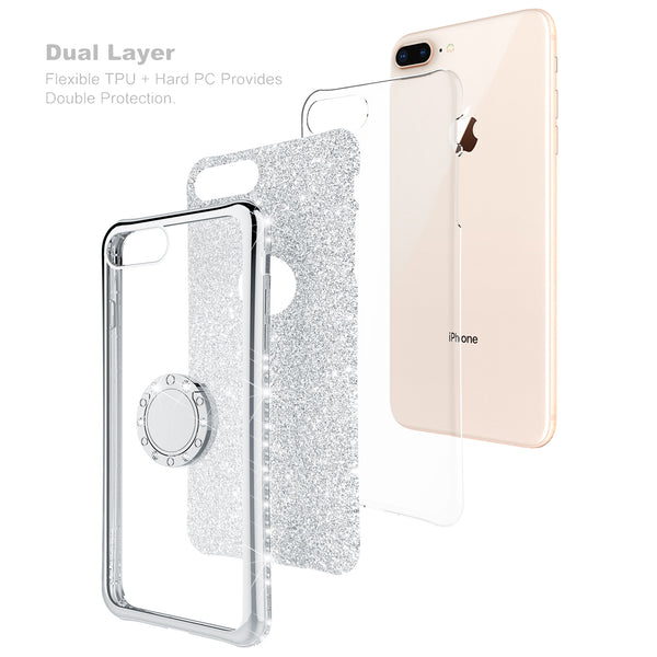 apple iphone 7 plus glitter bling fashion 3 in 1 case - silver - www.coverlabusa.com