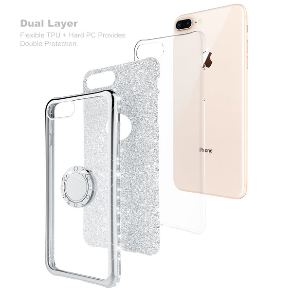 apple iphone 7 glitter bling fashion 3 in 1 case - silver - www.coverlabusa.com
