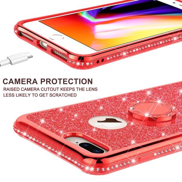 apple iphone 8 plus glitter bling fashion 3 in 1 case - red - www.coverlabusa.com