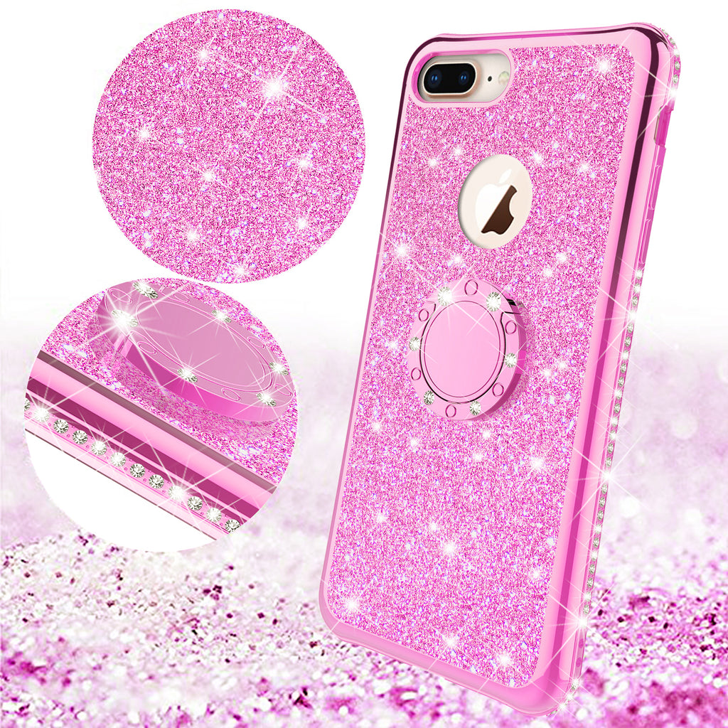 Iphone 7 Square Time Case, Bling Ring Holder Cover