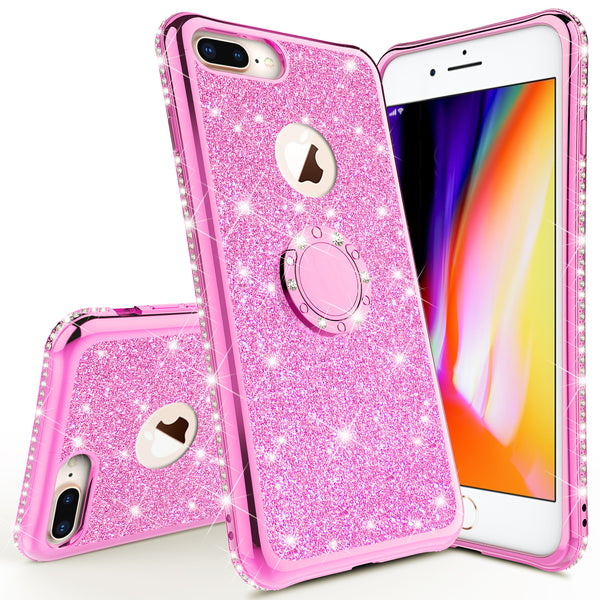apple iphone 8 plus glitter bling fashion 3 in 1 case - hot pink - www.coverlabusa.com