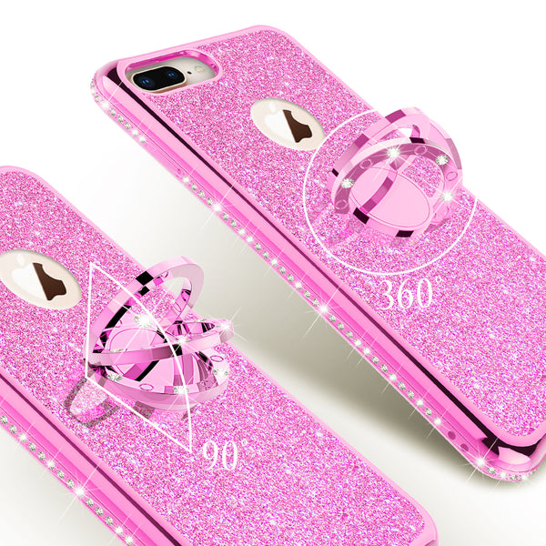 apple iphone 8 plus glitter bling fashion 3 in 1 case - hot pink - www.coverlabusa.com