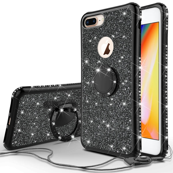 apple iphone 7 plus glitter bling fashion 3 in 1 case - black - www.coverlabusa.com