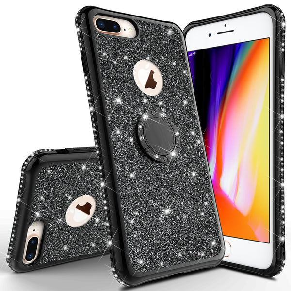 apple iphone 8 glitter bling fashion 3 in 1 case - black - www.coverlabusa.com