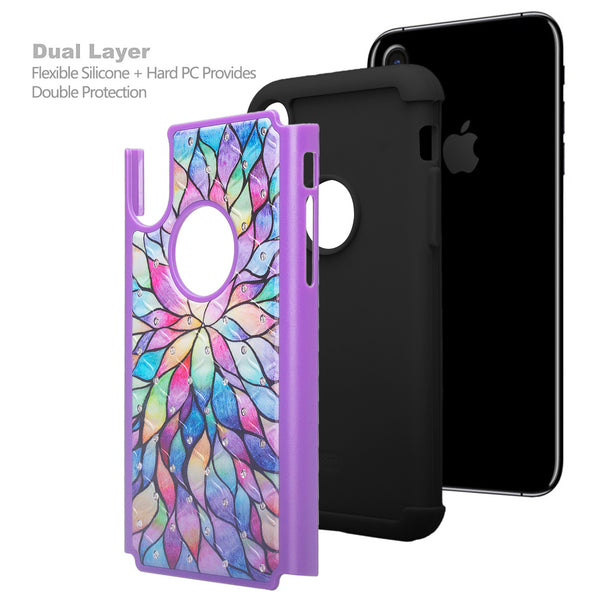 apple iphone x case crystal rhinestone - rainbow flower - www.coverlabusa.com