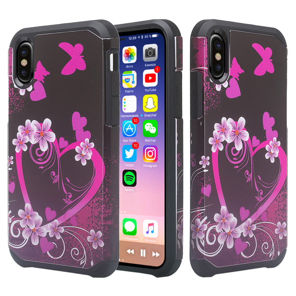 apple iphone x hybrid case - heart butterflies - www.coverlabusa.com