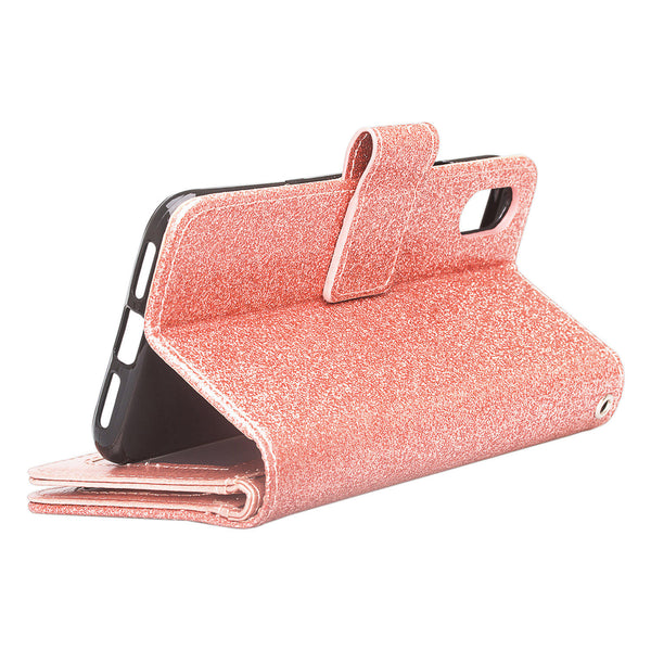 Apple iPhone X Glitter Wallet Case - Rose Gold - www.coverlabusa.com