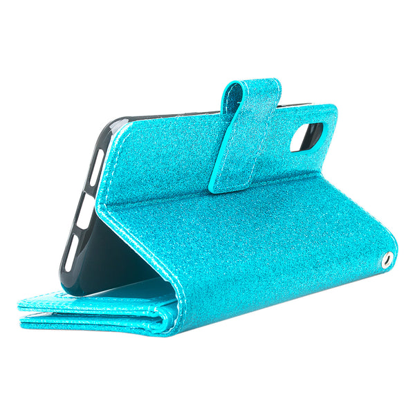 Apple iPhone X Glitter Wallet Case - Teal - www.coverlabusa.com