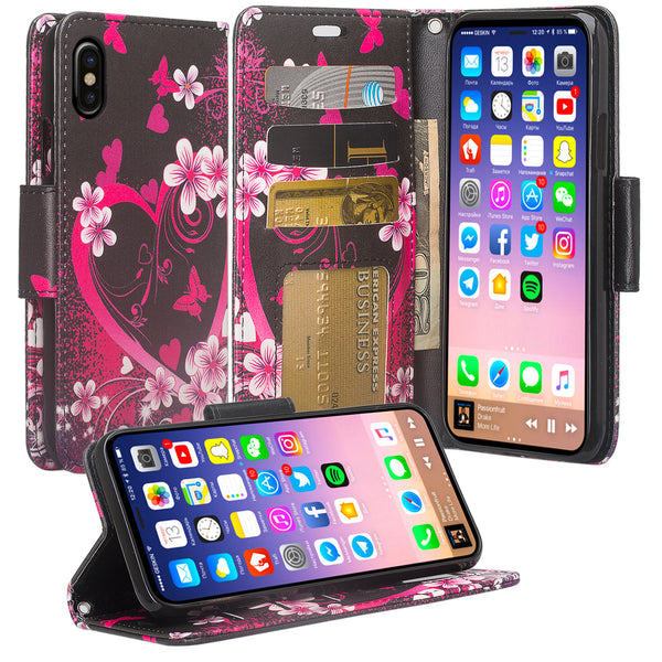 apple iphone xs max wallet case - heart butterflies - www.coverlabusa.com