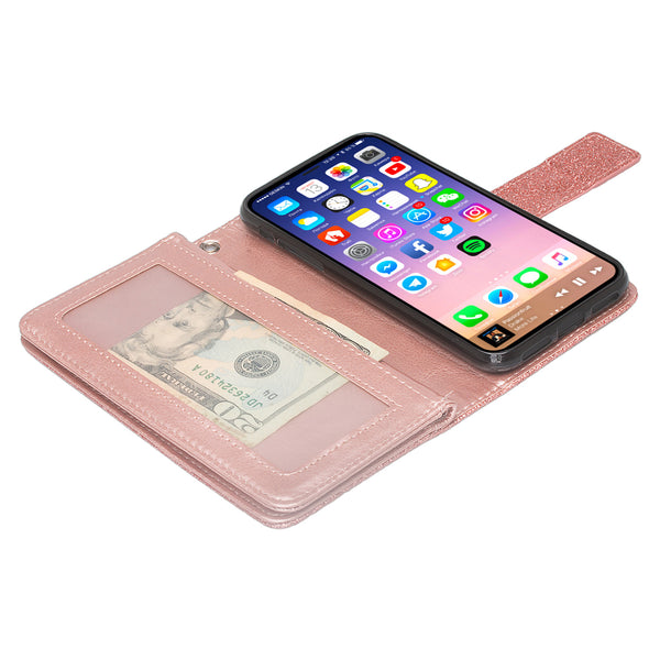 Apple iPhone X Glitter Wallet Case - Rose Gold - www.coverlabusa.com