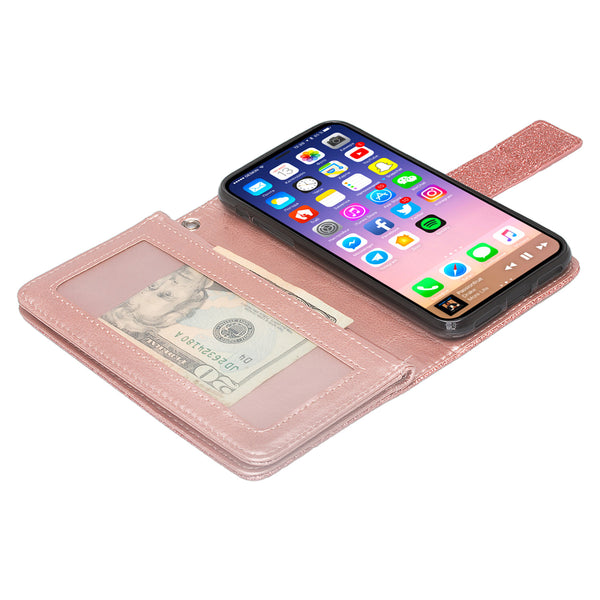 Apple iPhone XR Glitter Wallet Case - Rose Gold - www.coverlabusa.com