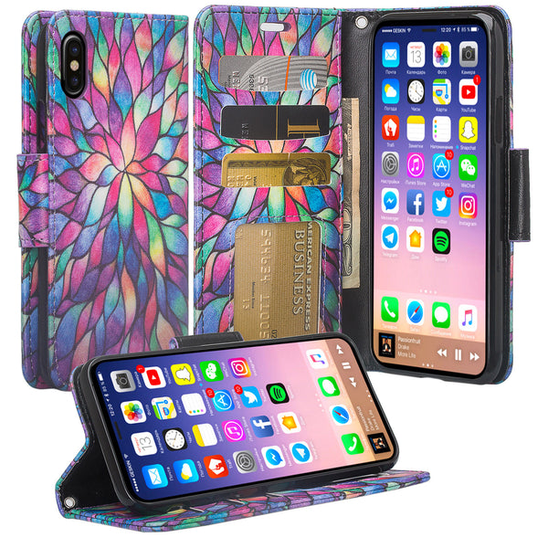 apple iphone xs max wallet case - rainbow flower - www.coverlabusa.com