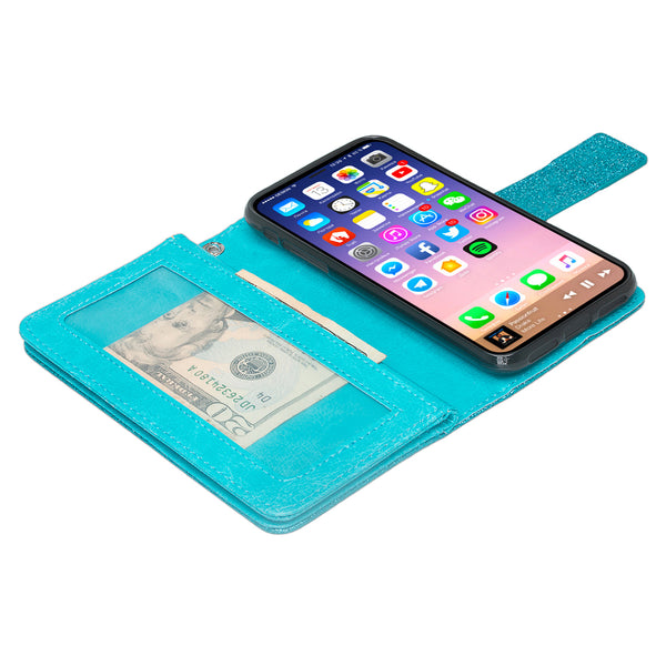 Apple iPhone X Glitter Wallet Case - Teal - www.coverlabusa.com