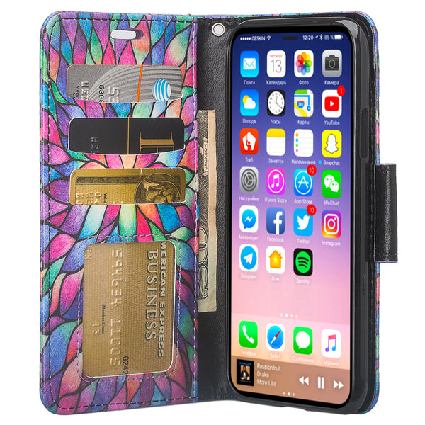 Apple iPhone X Wallet Case - rainbow flower - www.coverlabusa.com