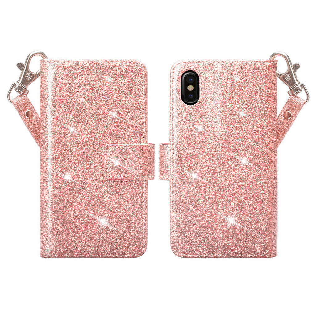 Glittering Rose Gold PU Leather Wallet Case for iPhone 8 Plus / 7