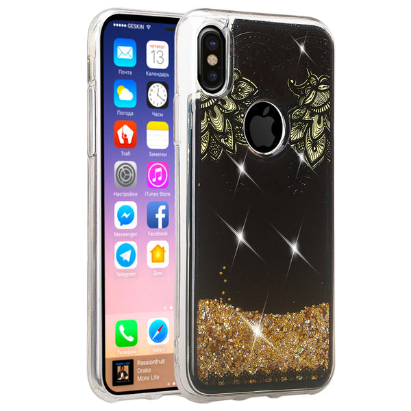  Apple iPhone ??? | iPhone Ten liquid sparkle quicksand case - gold top flower - www.coverlabusa.com
