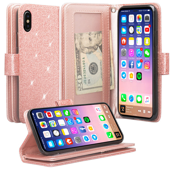 Apple iPhone X Glitter Wallet Case - Rose Gold - www.coverlabusa.com