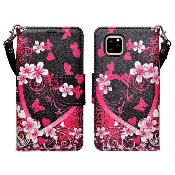 apple iphone 12 mini wallet case - heart butterflies - www.coverlabusa.com