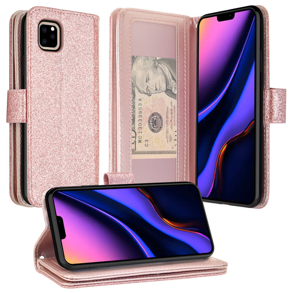 apple iphone 12 glitter wallet case - rose gold - www.coverlabusa.com