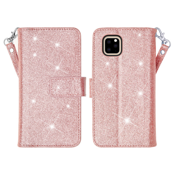 apple iphone 12 pro glitter wallet case - rose gold - www.coverlabusa.com