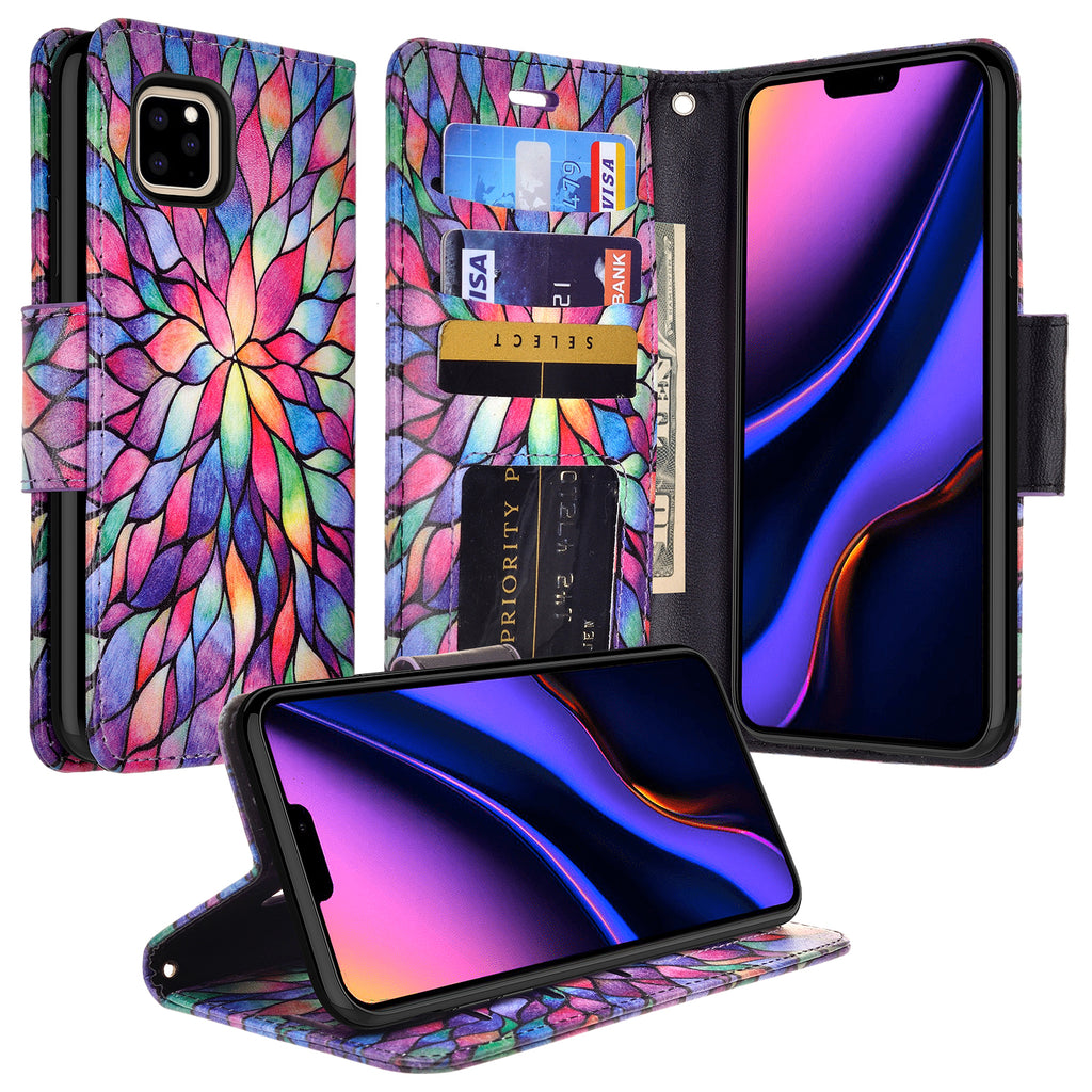 apple iphone 12 wallet case - rainbow flower - www.coverlabusa.com