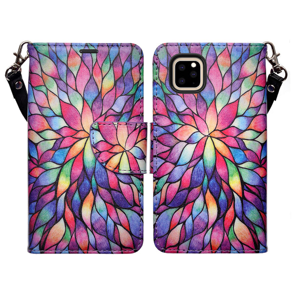 apple iphone 12 mini wallet case - rainbow flower - www.coverlabusa.com