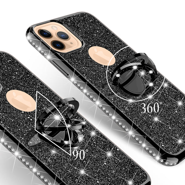 apple iphone 12 pro glitter bling fashion case - black - www.coverlabusa.com