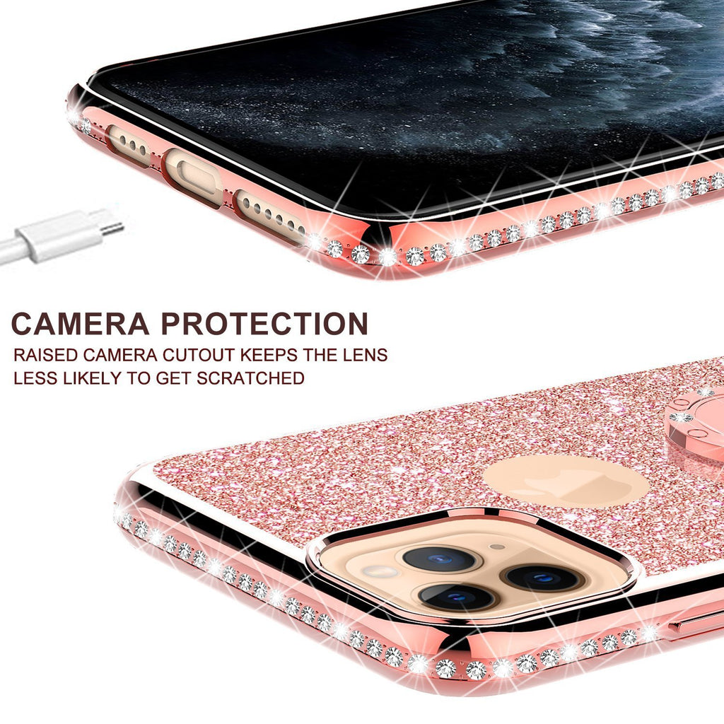 For Apple iPhone 13 Pro Max Case, Glitter Cute Phone Case Girls with  Kickstand,Bling Diamond Rhinestone Bumper Ring Stand Sparkly Luxury Clear  Thin