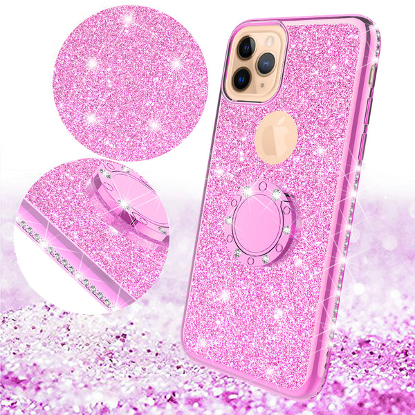 apple iphone 11 pro max glitter bling fashion 3 in 1 case - hot pink - www.coverlabusa.com