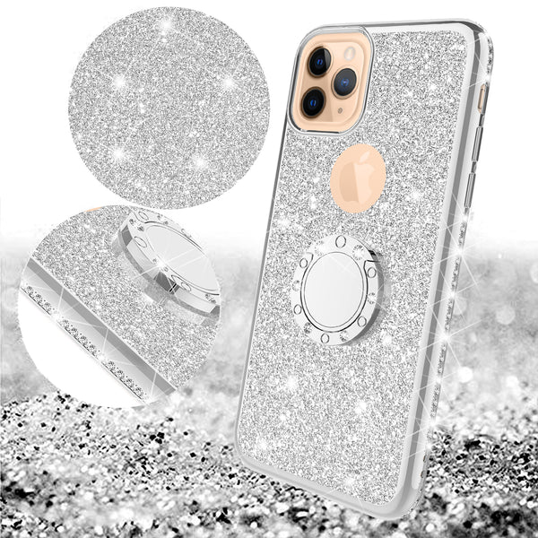 apple iphone 11 pro max glitter bling fashion 3 in 1 case - silver - www.coverlabusa.com