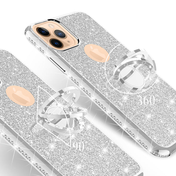 apple iphone 11 pro max glitter bling fashion 3 in 1 case - silver - www.coverlabusa.com