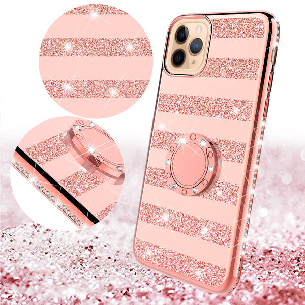 apple iphone 11 pro max glitter bling fashion 3 in 1 case - rose gold stripe - www.coverlabusa.com