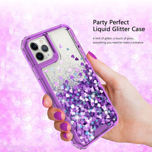 hard clear glitter phone case for apple iphone 12 pro - purple - www.coverlabusa.com 