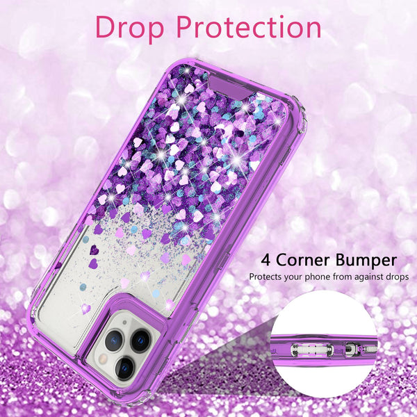 hard clear glitter phone case for apple iphone 11 pro - purple - www.coverlabusa.com 