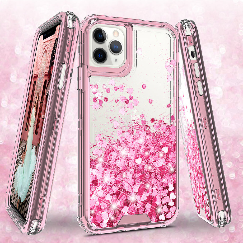 Apple iPhone 12 mini Case,Hard Clear Glitter Sparkle Flowing Liquid Heavy  Duty Shockproof Three Layer Protective Bling Girls Women Cases for Apple